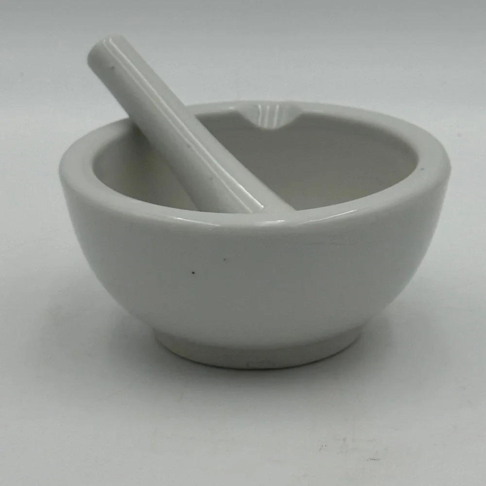 White Porcelain Mortar and Pestle Set with Pour Spout Ceramic Herb Grinder